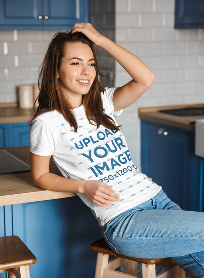 T-Shirt Mockup of a Young Woman Posing by a Kitchen Counter 40326-r-el2