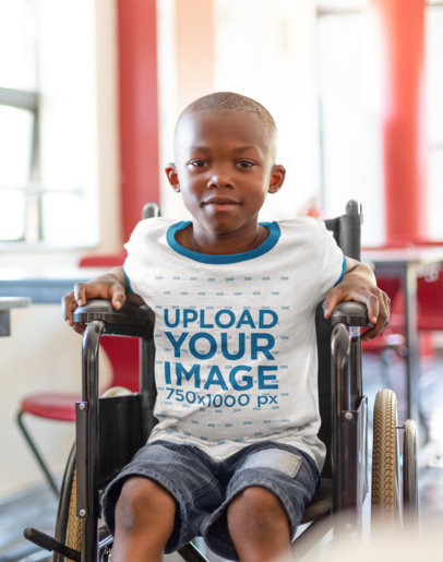 Ringer T-Shirt Mockup of a Kid Using a Wheelchair m2493-r-el2