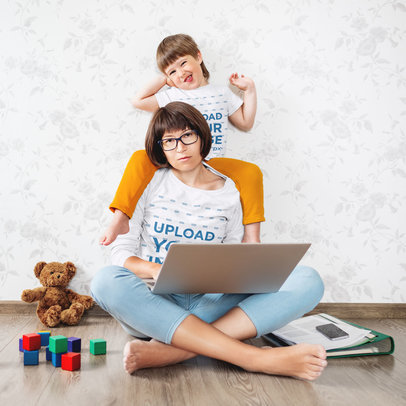 T-Shirt Mockup of a Woman and Her Son Hanging Together 46234-r-el2