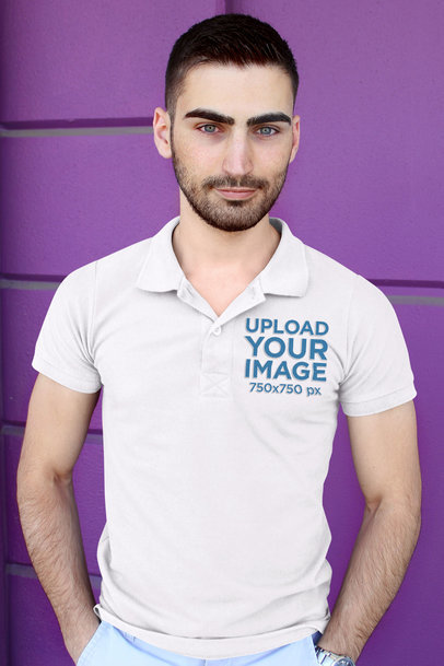Mockup of a Blue-Eyed Man Wearing a Polo Shirt 45609-r-el2