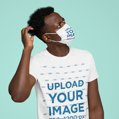 Face Mask Mockup of a Man Wearing a T-Shirt Against a Plain Background m2882-r-el2