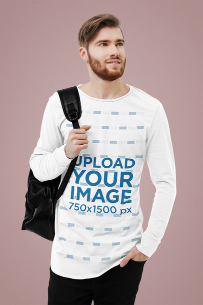 Long Sleeve Tee Mockup Featuring a Bearded Student in a Studio 41786-r-el2
