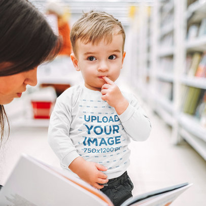 Long Sleeve Tee Mockup of a Sweet Toddler at a Book Store 46359-r-el2