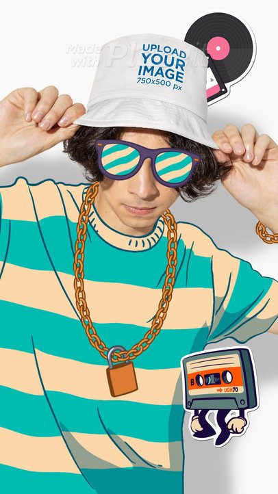 Bucket Hat Video of a Man Wearing Animated Cartoon Sunglasses and a Golden Chain 5134v